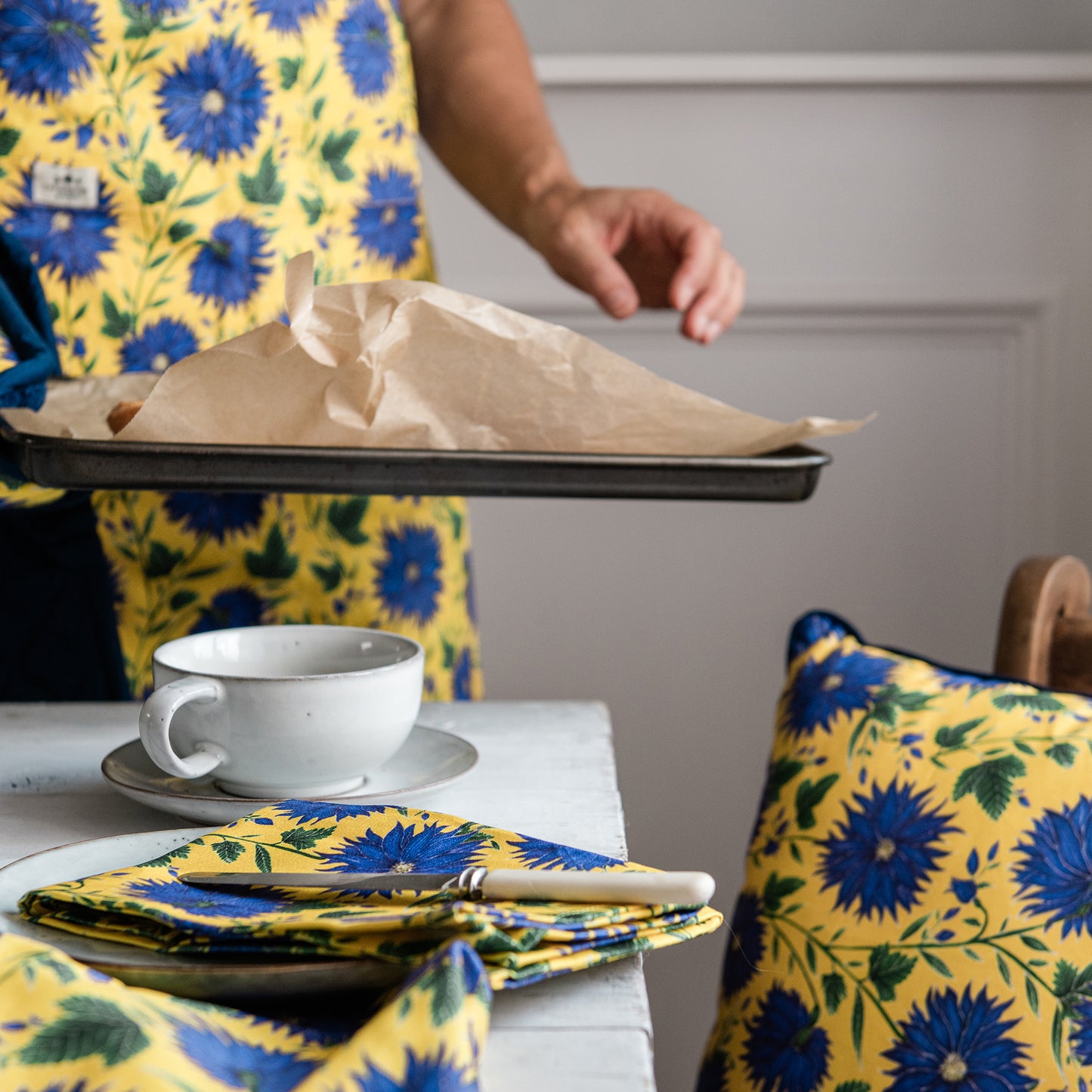 Blue Flowers Organic Cotton Apron