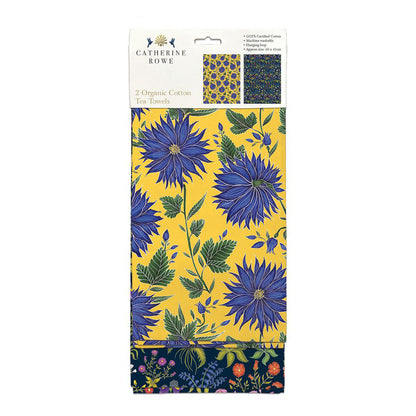 Blue Flowers & Medieval Floral Organic Cotton Tea Towels