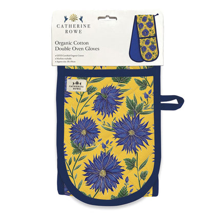 Blue Flowers Organic Cotton Double Oven Gloves