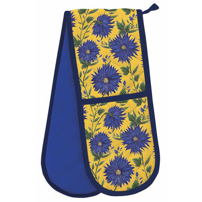 Blue Flowers Organic Cotton Double Oven Gloves